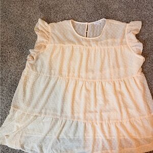 Chic Soul Cream Swiss Dot Ruffle Sleeve Blouse